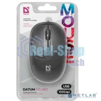 Мышь проводная Defender Datum MS-980 черный, 1000 dpi, USB, кнопки - 3