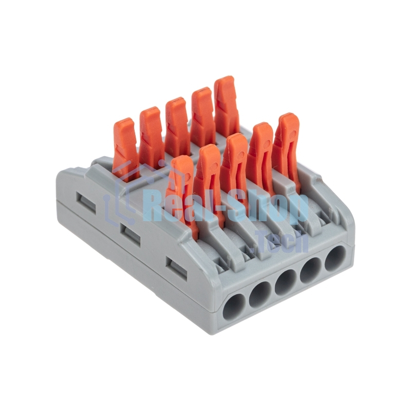 Клемма Rexant СМК 222-425 проходная 5 полюсов (0,08-4мм²), серая (30 шт/уп)