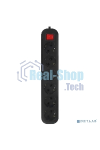 Сетевой фильтр 5bites SP6B-318 6S, 3*1.5 мм2, 16A, ABS, 1.8M, черный