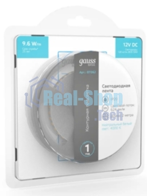 Лента светодиодная Basic Gauss 12V 9,6W/m 624lm/m 4000K IP20 LED 2m 1/100