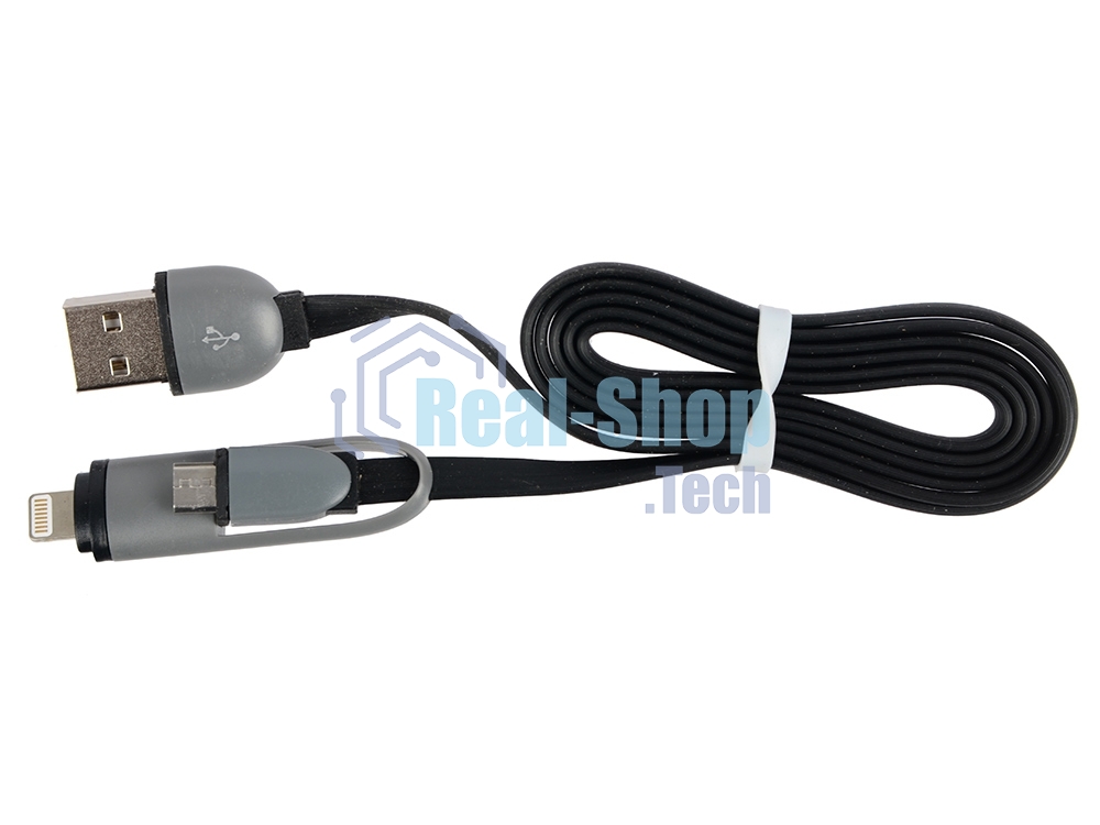 Кабель RITMIX Кабель 2в1 MicroUSB+Lightning 8pin-USB для синхронизации/зарядки, 1м черный (RCC-200)