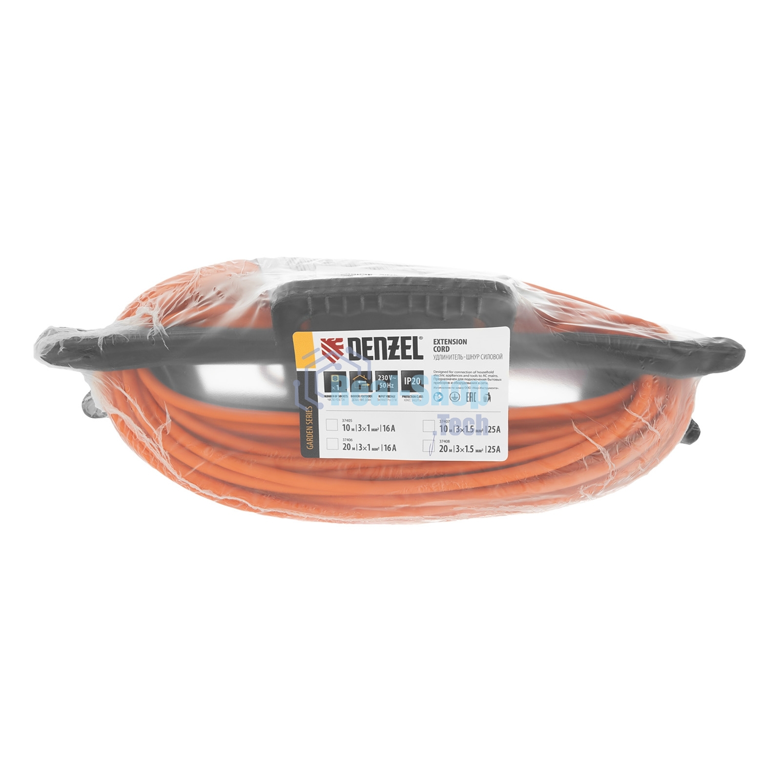 Удлинитель-шнур силовой Garden Series Denzel ПВС, 20 м, 1 розетка 3*1,5 мм