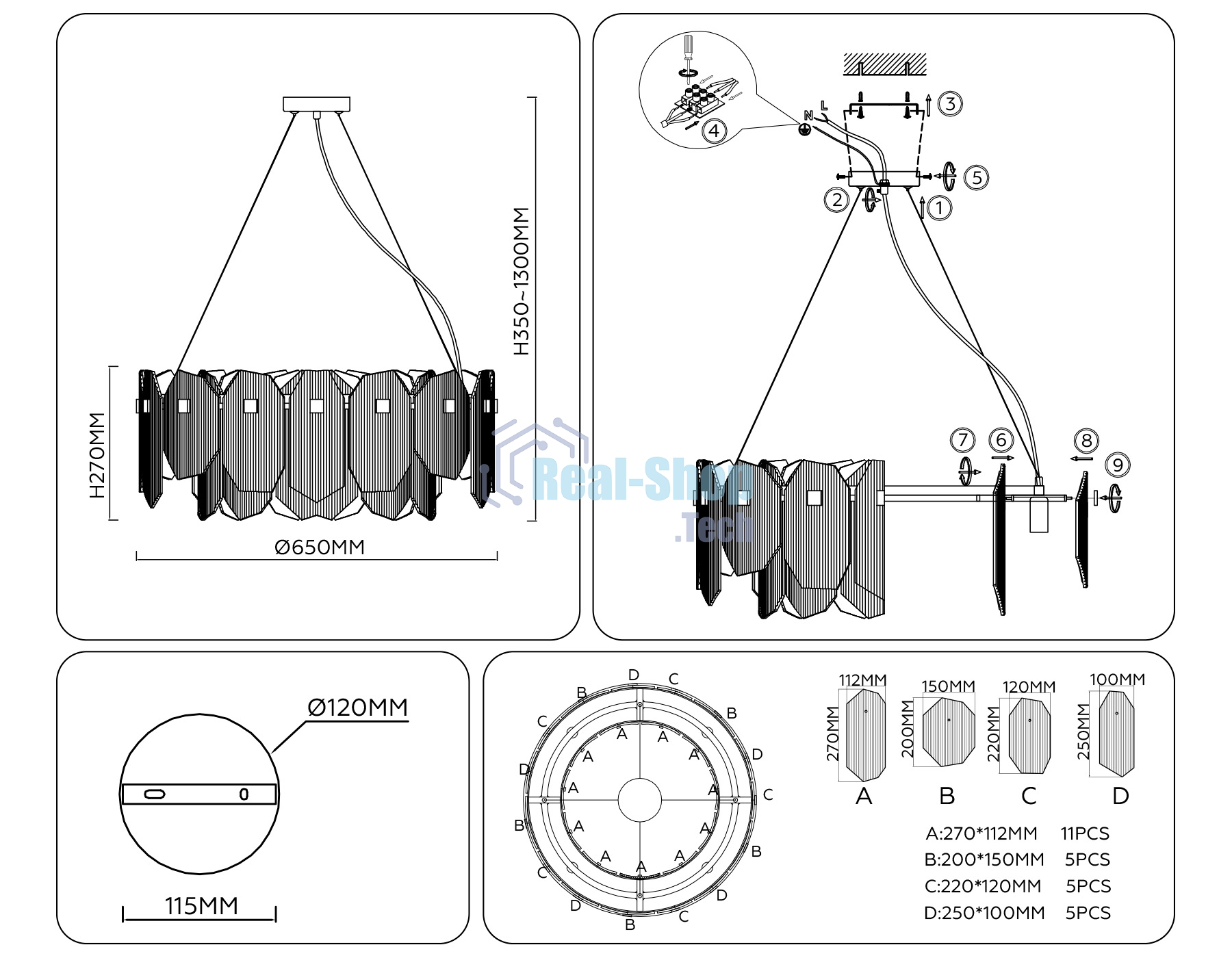 Светильник Ambrella light LH31203/8 SN/SM сатин никель/дымчатый E14*8 max 40W D650*270