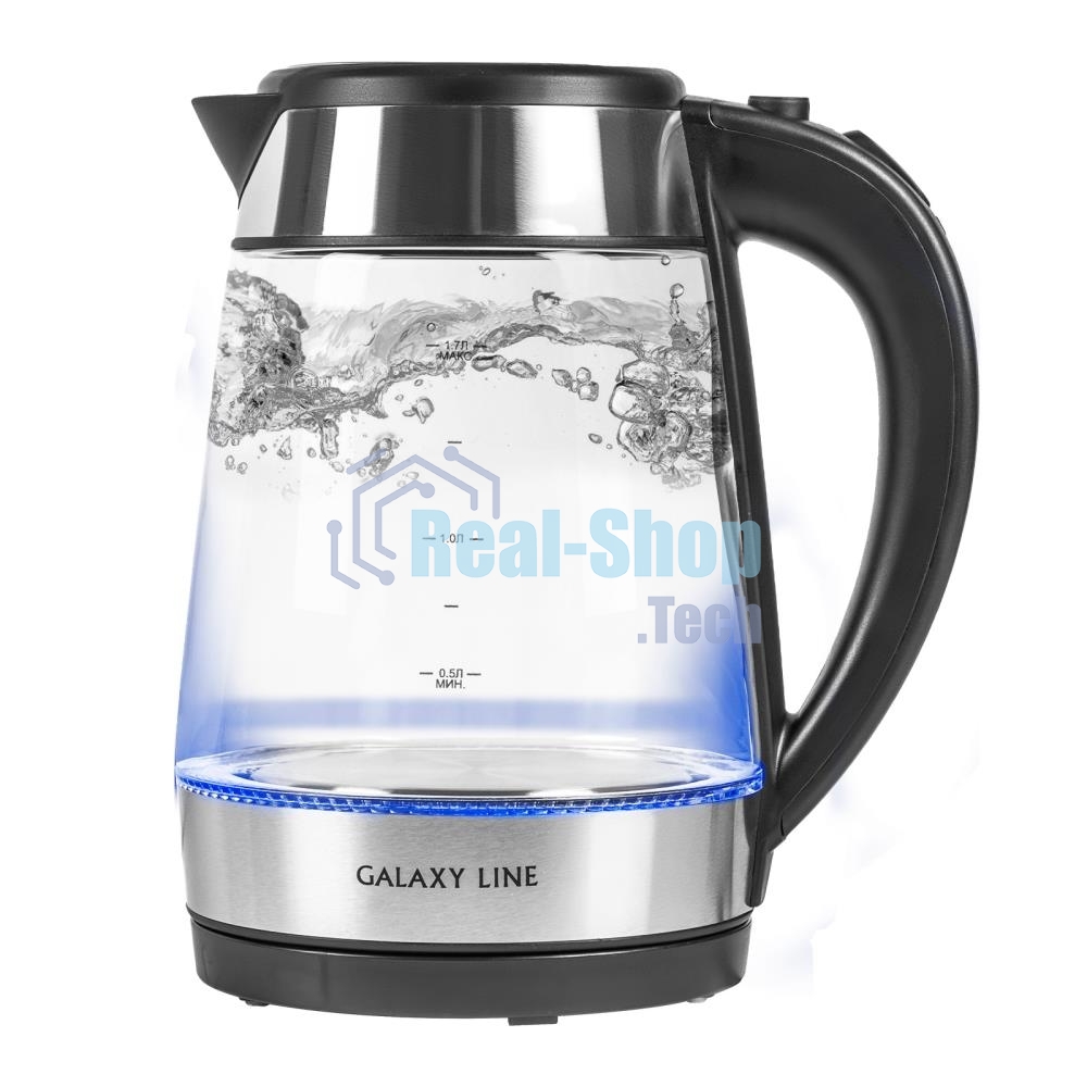 Чайник электрический Galaxy Line GL 0558, черный, стекло, 2200 Вт, 1,7 л