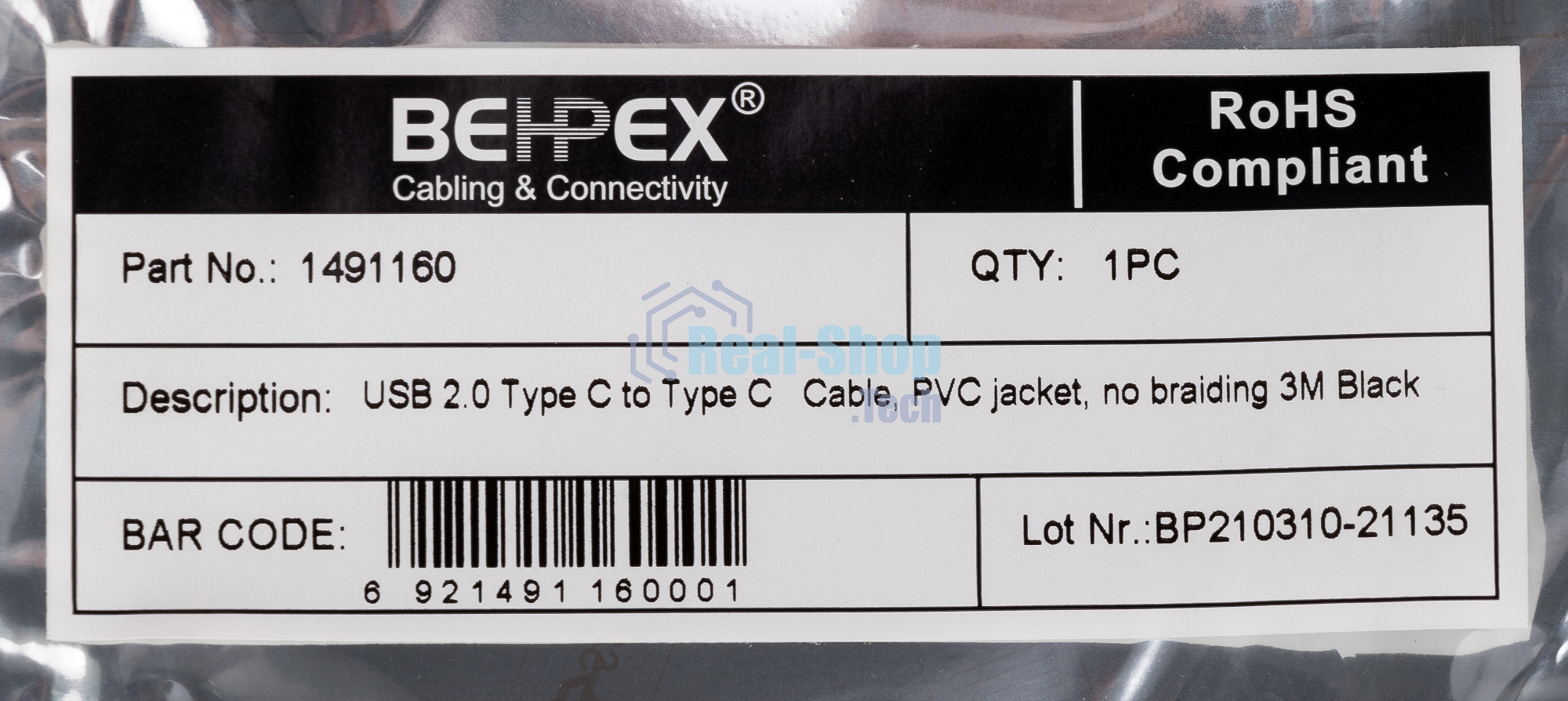 Кабель USB Type-C (m)-USB Type-C (m) 3м черный