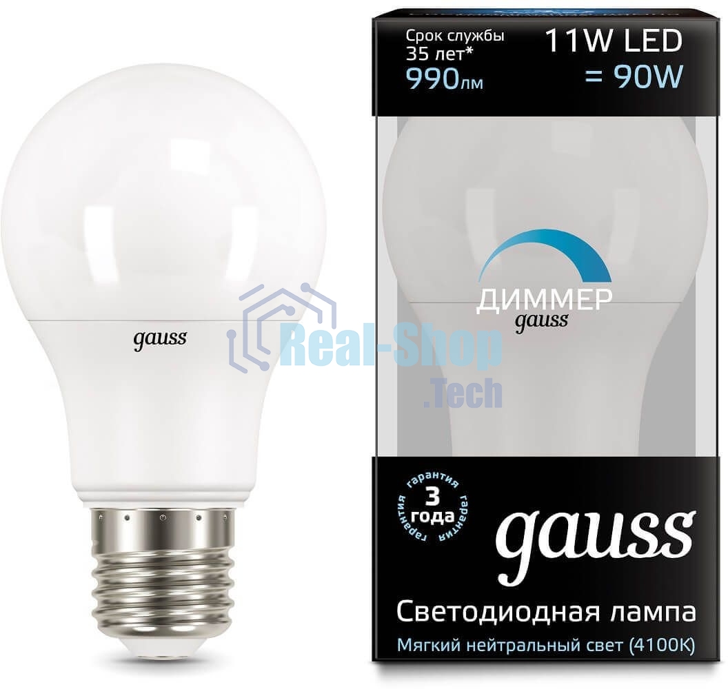 Лампа cветодиодная Gauss LED A60-dim E27 11W 990lm 4100К SQ102502211-D