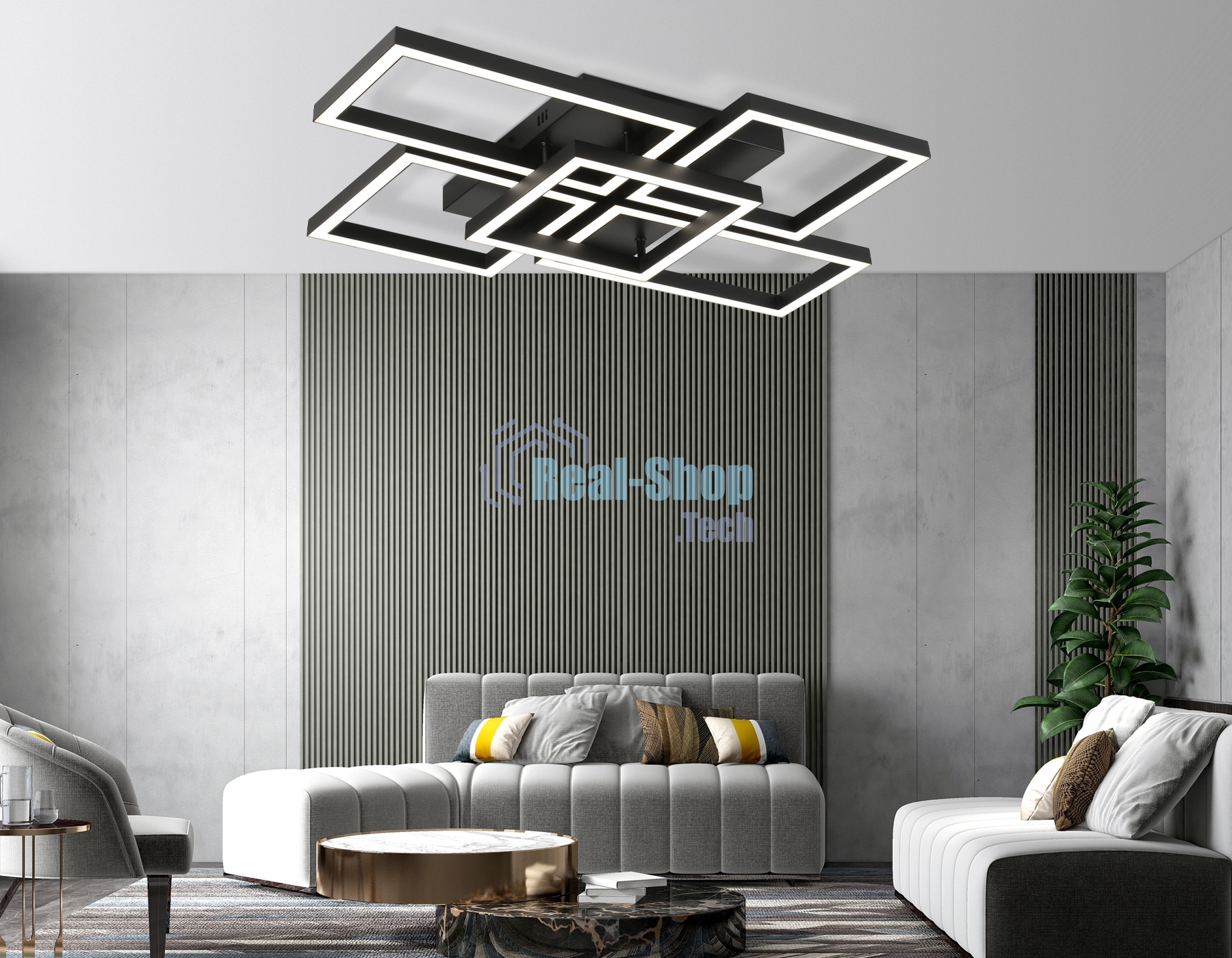 Потолочный светодиодный светильник Ambrella light FA1012/4+1 BK черный 90W 3000K-6400K 710*490*95 (ПДУ ИК)