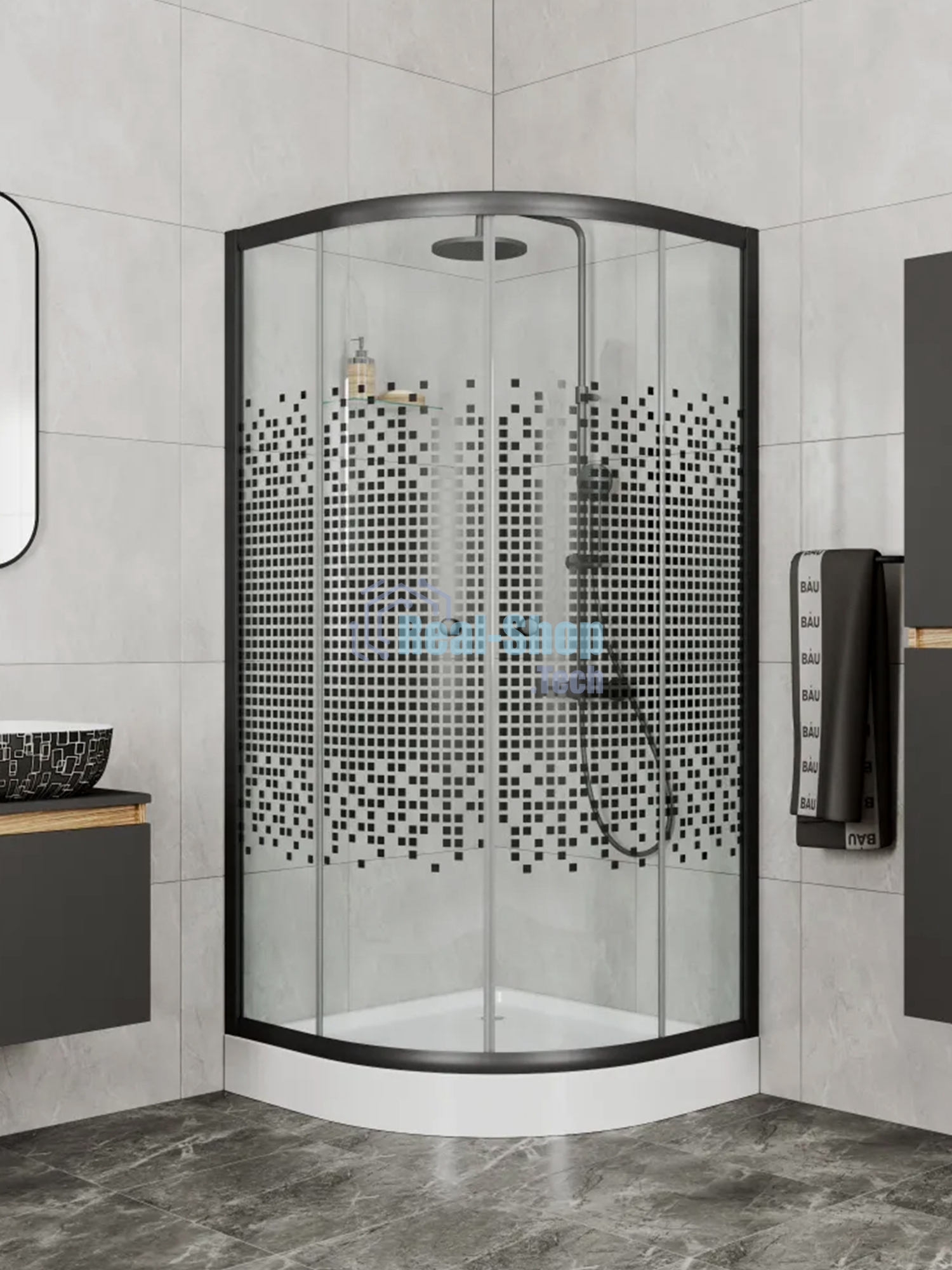 Душевой уголок BAU Dream с поддоном 80x80х195, прозрачное закаленное стекло с черной мозаикой 5 мм,