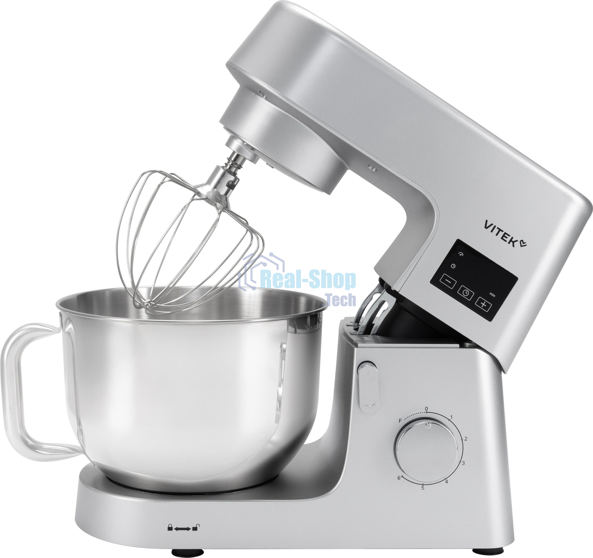 Миксер Vitek VT-PM0550 серебристый, стационарный, 2000 Вт, 6.2 л, 6 скоростей