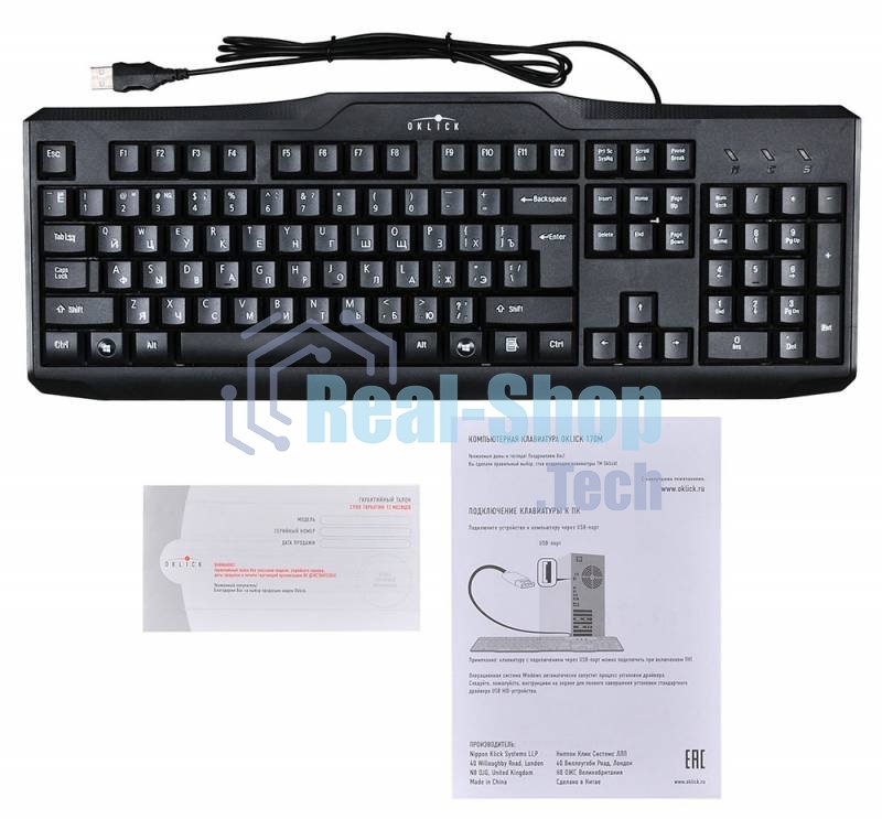 Клавиатура проводная Oklick 170M черный USB (855272)