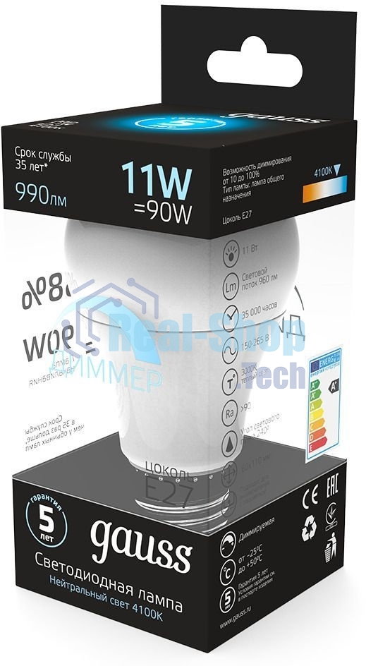 Лампа cветодиодная Gauss LED A60-dim E27 11W 990lm 4100К SQ102502211-D