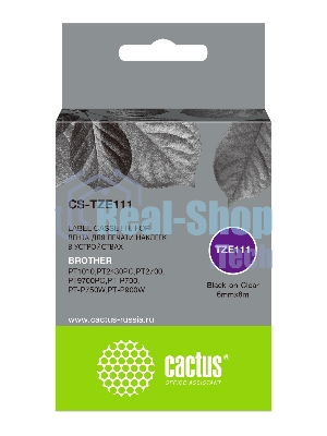 Картридж ленточный Cactus CS-TZE111 черный шрифт, прозрачный фон (6 мм, 8 м) для Brother 1010/1280/1280VP/2700VP