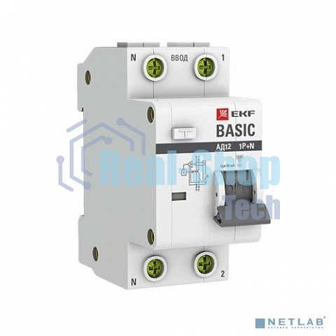 Выключатель автоматический дифференциального тока EKF DA12-32-30-bas 1P+N 32А 30мА тип АС х-ка C эл. 4,5кА АД-12 EKF Basic