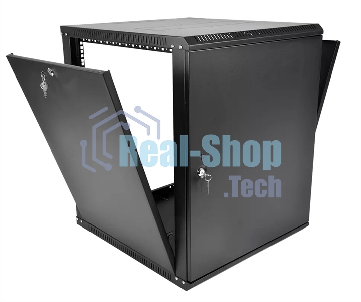 Шкаф телекоммуникационный настенный разборный ЦМО ЭКОНОМ 12U (600 x 520) дверь металл, черный (ШРН-Э-12.500.1-9005)
