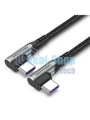 Кабель Vention USB 2.0 CM/CM угловой - 1м. Серый 5А PD100W