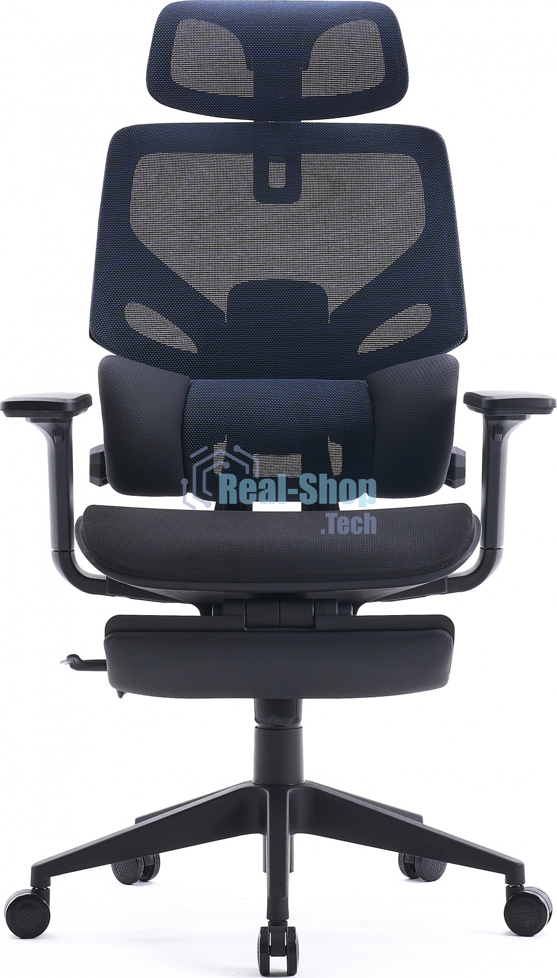 Кресло офисное Cactus CS-CHR-MC01-BLBK синий, сиденье черный, сетка/ткань, с подголов. крестов. пластик, подст. для ног