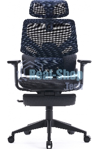 Кресло офисное Cactus CS-CHR-MC01-BLBK синий, сиденье черный, сетка/ткань, с подголов. крестов. пластик, подст. для ног