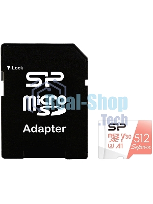 Флеш карта microSD 512Gb Silicon Power Superior A1 microSDXC Class 10 UHS-I U3 100/80 Mb/s (SD адаптер)