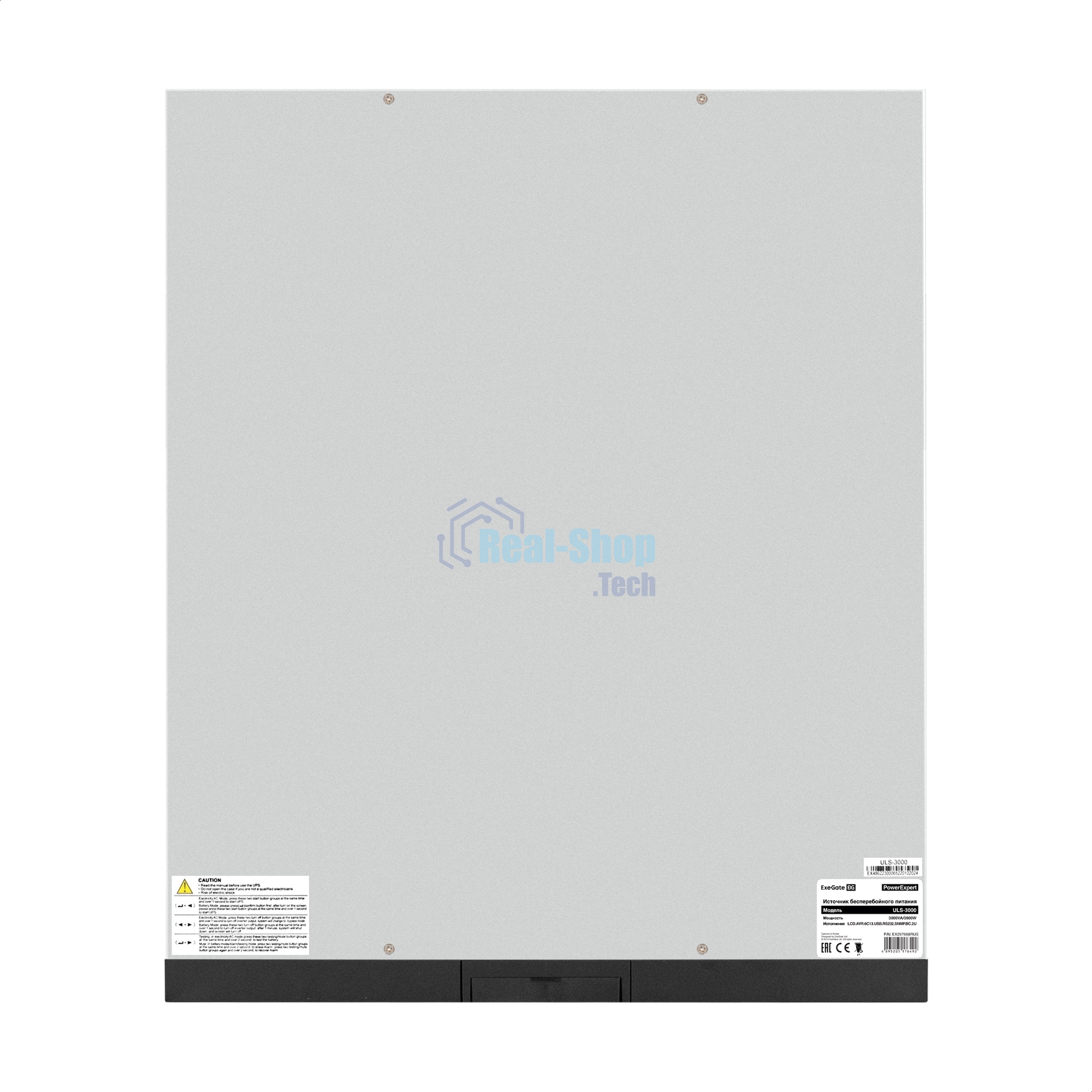 Источник бесперебойного питания On-line ExeGate PowerExpert ULS-3000.LCD.AVR.6C13.USB.RS232.SNMP.BC.2U 3000VA/3000W, On-Line, PF=1, LCD, 6*C13, RS232, USB, SNMP-slot, встроенные батареи 12V 7.2Ah - 6шт, батарейный коннектор, подключение до 4 внешних батарейных блоков 72В, Rackmount 2U/Tower, металлический корпус, черный