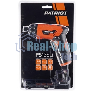Отвертка аккумуляторная PATRIOT PS 136Li Li-Ion, 3.6 В/1,5 Ач, Реверс, 200 об/мин, 3,5 Нм, патрон: НЕХ 1/4