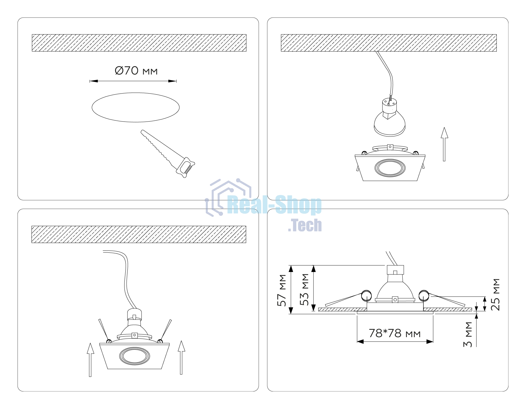 Встраиваемый точечный светильник Ambrella light TN102818 BK черный GU5.3 78*78*28