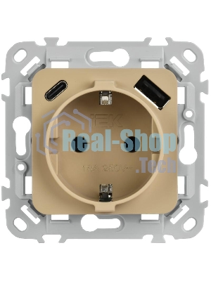 FLITE Розетка с заземлением со шторками 16А с USB A+C 20Вт быстрозажимные клеммы РСЮшс11-1-ФлХ хаки | FI-R14-16-1-U22-020-K59 | IEK