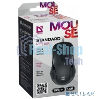 Мышь проводная Defender Standard MB-580 черный, 1000 dpi, USB, кнопки - 3