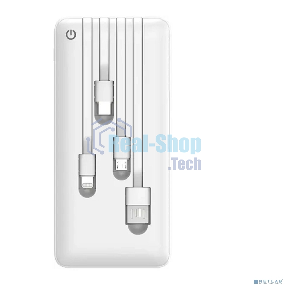 Портативный аккумулятор Powerbank Perfeo ABSOLUTE 10000mah In Micro usb,USB /Out USB,Micro usb,Type-C,Lightning, 2.1А/ белый (PF_B4879)