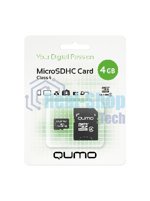 Флеш карта QUMO QM4GMICSDHC4 4Gb MicroSDHC Class 4, SD adapter