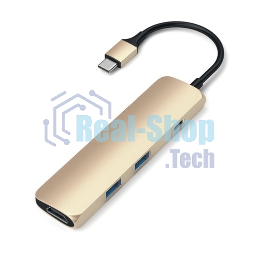 USB-концентратор Satechi Slim Aluminum Type-C Multi-Port Adapter with Type-C Charging Port. Интерфейс USB-C. Порты USB Type-C, 2хUSB 3.0, 4K HDMI. золотой.