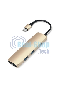 USB-концентратор Satechi Slim Aluminum Type-C Multi-Port Adapter with Type-C Charging Port. Интерфейс USB-C. Порты USB Type-C, 2хUSB 3.0, 4K HDMI. золотой.