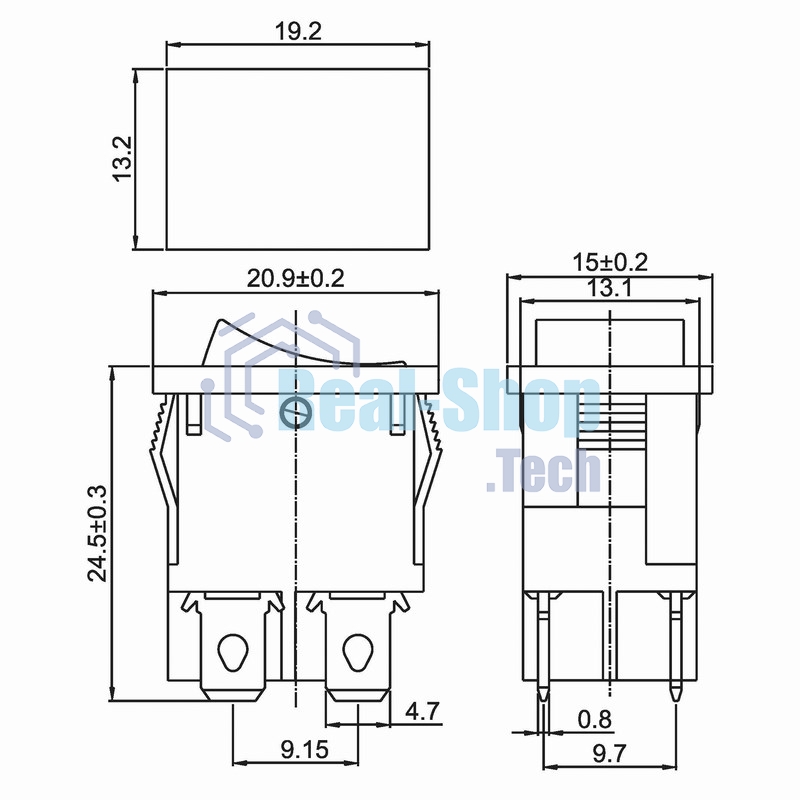 Выключатель клавишный Rexant 250V 6А (4с) ON-OFF черный Mini