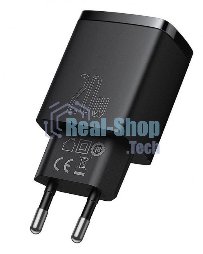 Сетевое зарядное устройство BASEUS Compact Quick Charger, 1хUSB-A, 1xType-C, 20W, 5V, 3.0A, черный