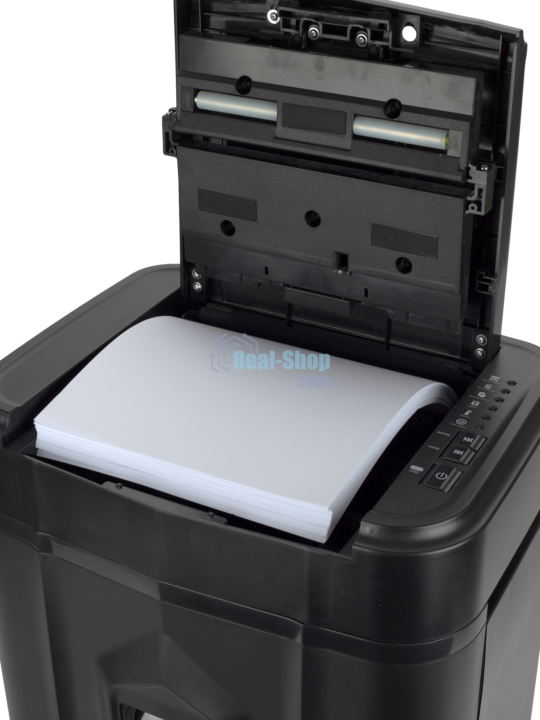 Шредер Heleos АП20-4 черный с автоподачей (секр.P-4) перекрестный 131лист. 20лтр. скрепки скобы пл.карты