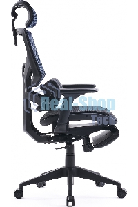 Кресло офисное Cactus CS-CHR-MC01-BLBK синий, сиденье черный, сетка/ткань, с подголов. крестов. пластик, подст. для ног