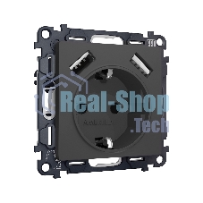 Комплект механизма электрической розетки ALFA Графит мягкое касание 2USB A+A 18W (быстрая зарядка) с/з QUANT (AP9090, VM155) MA909010