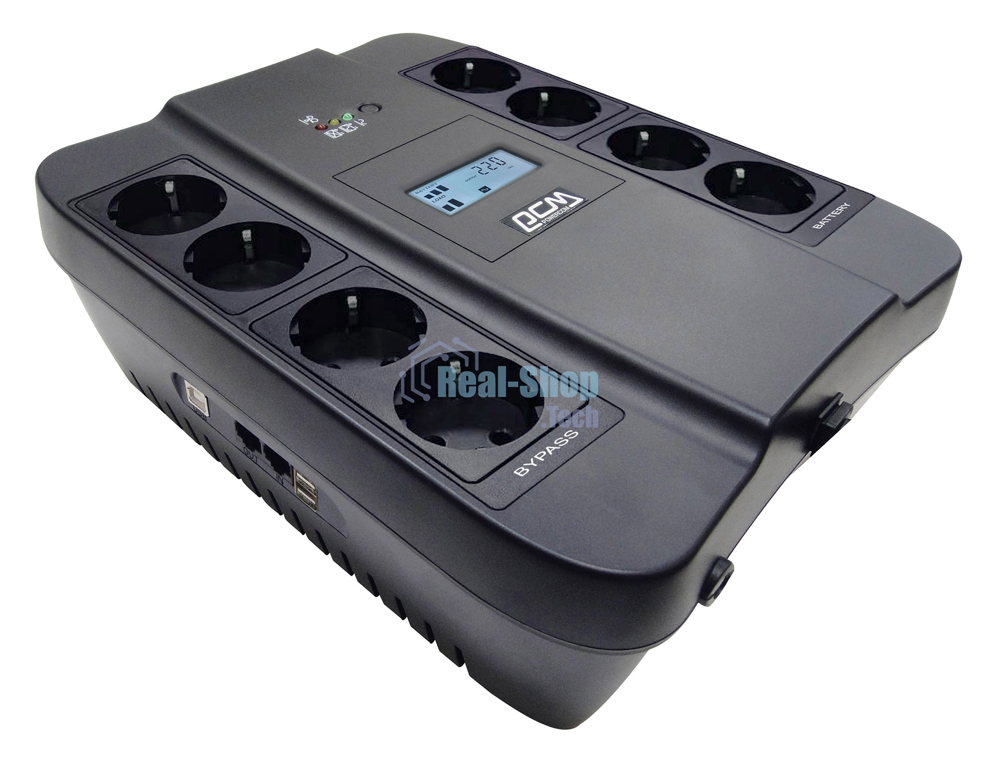 Источник бесперебойного питания Powercom Back-UPS SPIDER, Line-Interactive, LCD, AVR, 550VA/330W, Schuko, USB, черный (1456259)
