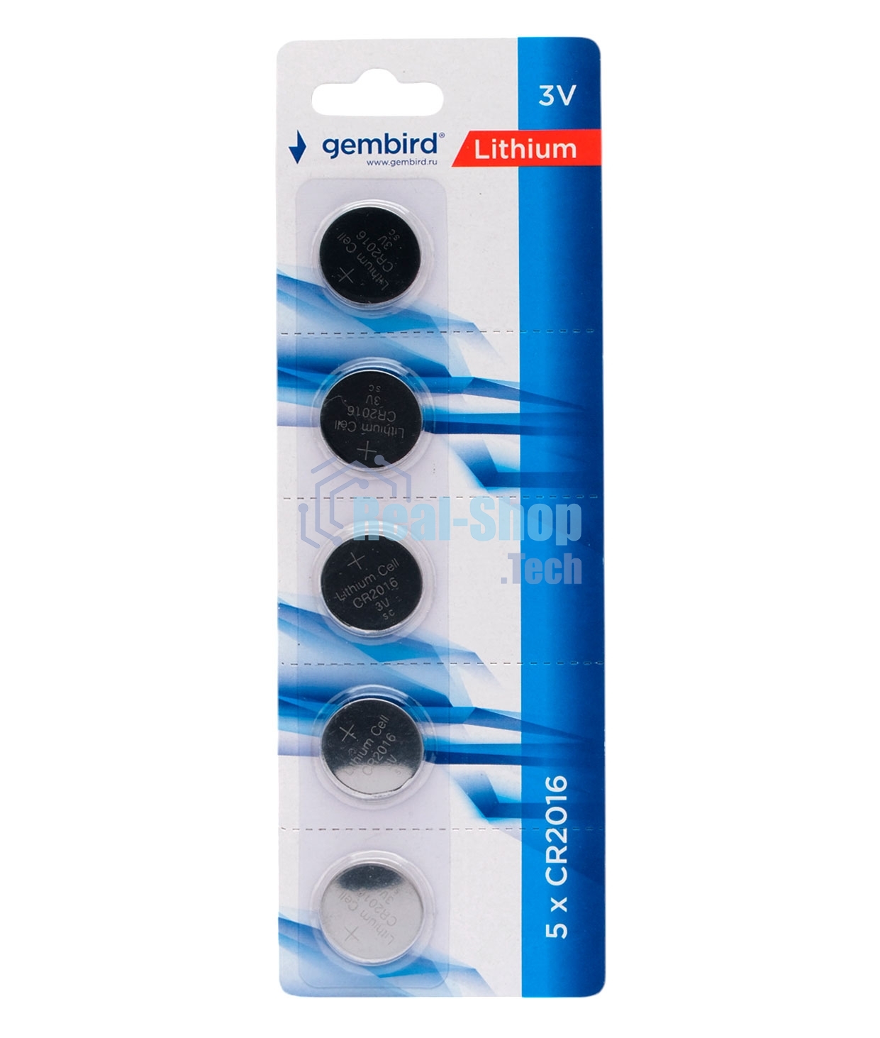 Батарейки литиевые Gembird Gb-CR2016-5B, тип CR2016, 5шт, блистер