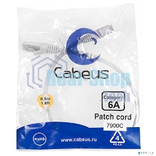 Шнур комм. Cabeus, кат. 6A, экр., S/FTP, RJ45/RJ45, LSZH, AWG26, 0.5м, серый