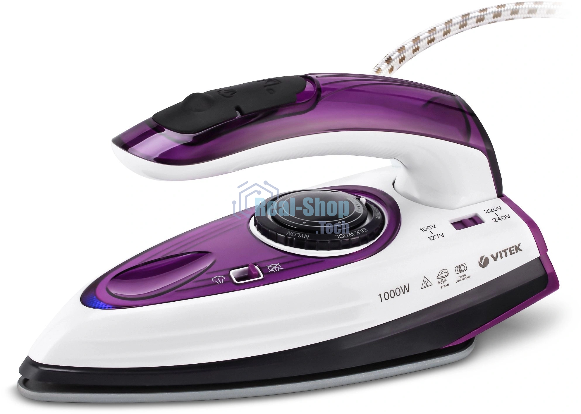 Утюг дорожный Vitek VT-8305 белый/фиолетовый, 1000 Вт, 30 г/мин, 45 г/мин, 70 мл