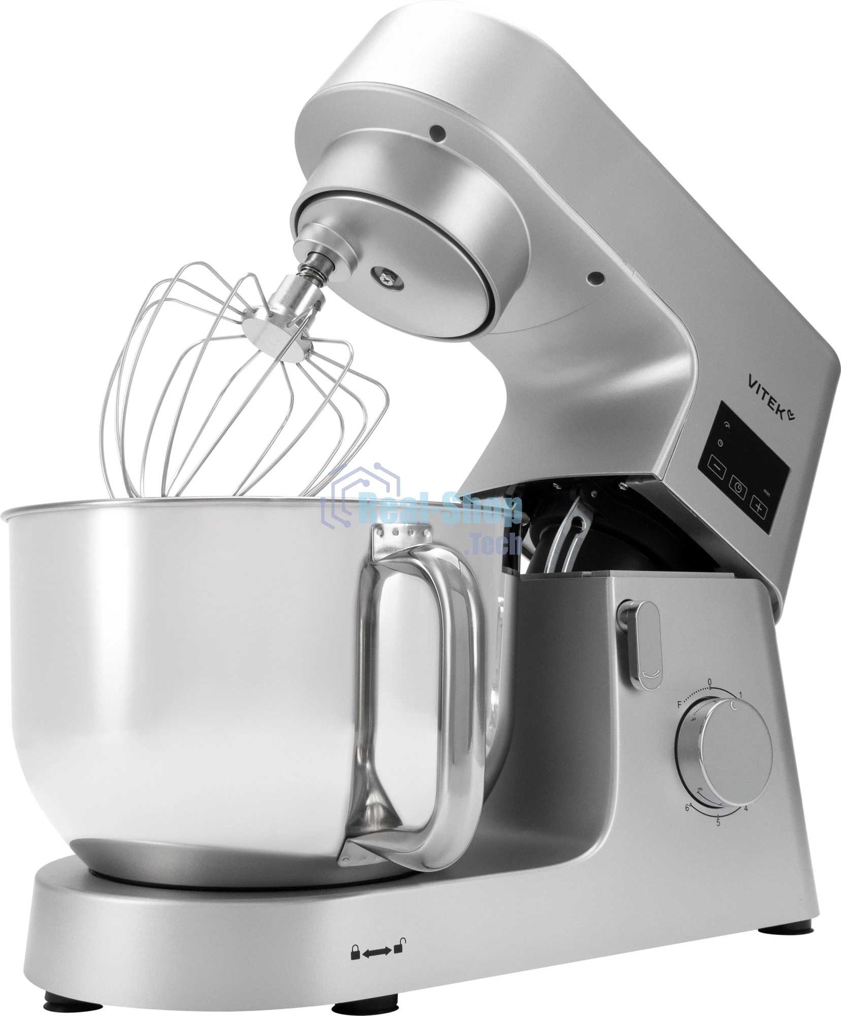 Миксер Vitek VT-PM0550 серебристый, стационарный, 2000 Вт, 6.2 л, 6 скоростей
