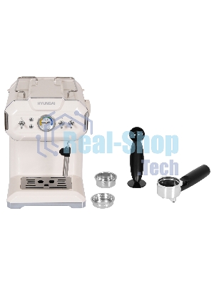 Кофеварка рожковая Hyundai HEM-5300 бежевый/серебристый, исп. кофе - молотый, 1.5 л, 850 Вт, 20 бар