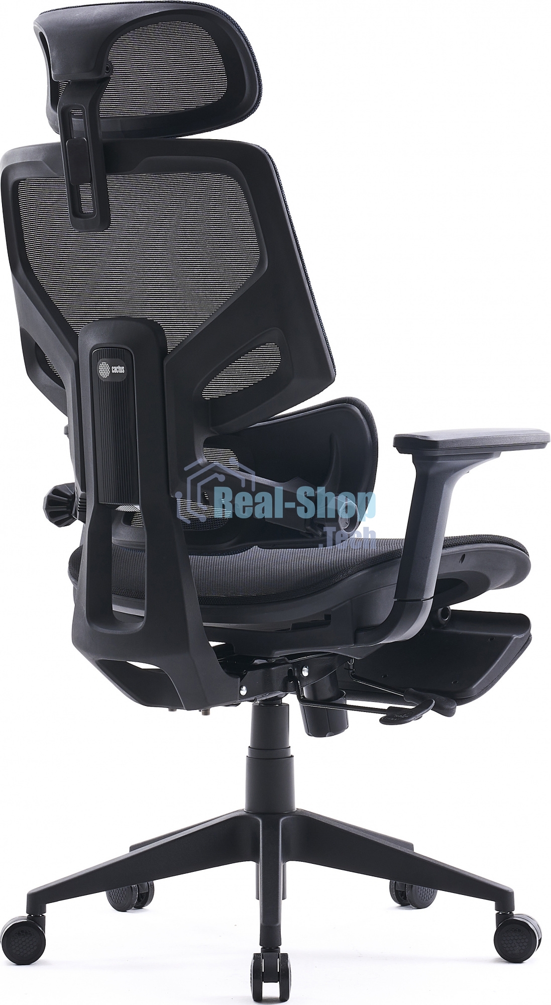 Кресло офисное Cactus CS-CHR-MC01-BLBK синий, сиденье черный, сетка/ткань, с подголов. крестов. пластик, подст. для ног