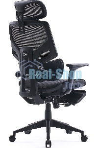 Кресло офисное Cactus CS-CHR-MC01-BLBK синий, сиденье черный, сетка/ткань, с подголов. крестов. пластик, подст. для ног