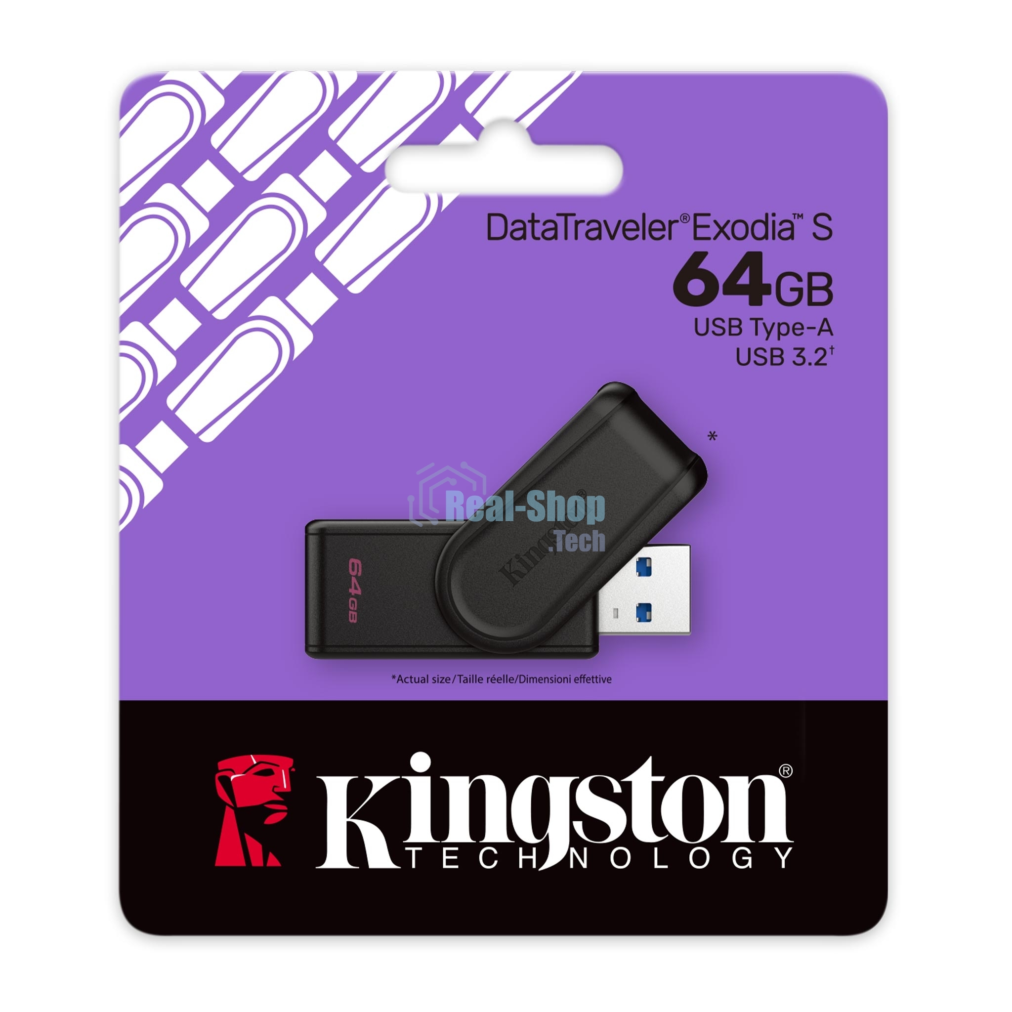 Флешка USB Kingston DataTraveler Exodia S (DTXS/64Gb), 64Gb, USB 3.2 Gen 1, R/W 150/60, черный