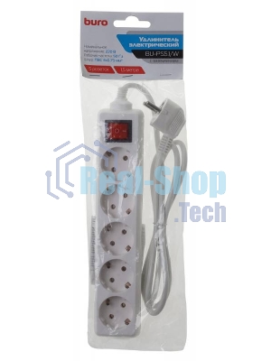 Сетевой удлинитель Buro BU-PS5.1/W 1.5 м (5 розеток) белый (пакет ПЭ)