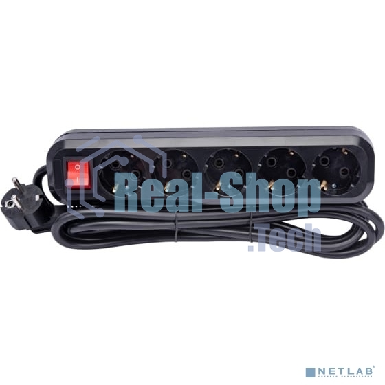 Сетевой фильтр 5bites SP5B-330 5S, 3*1.5 мм2, 16A, ABS, 3M, черный