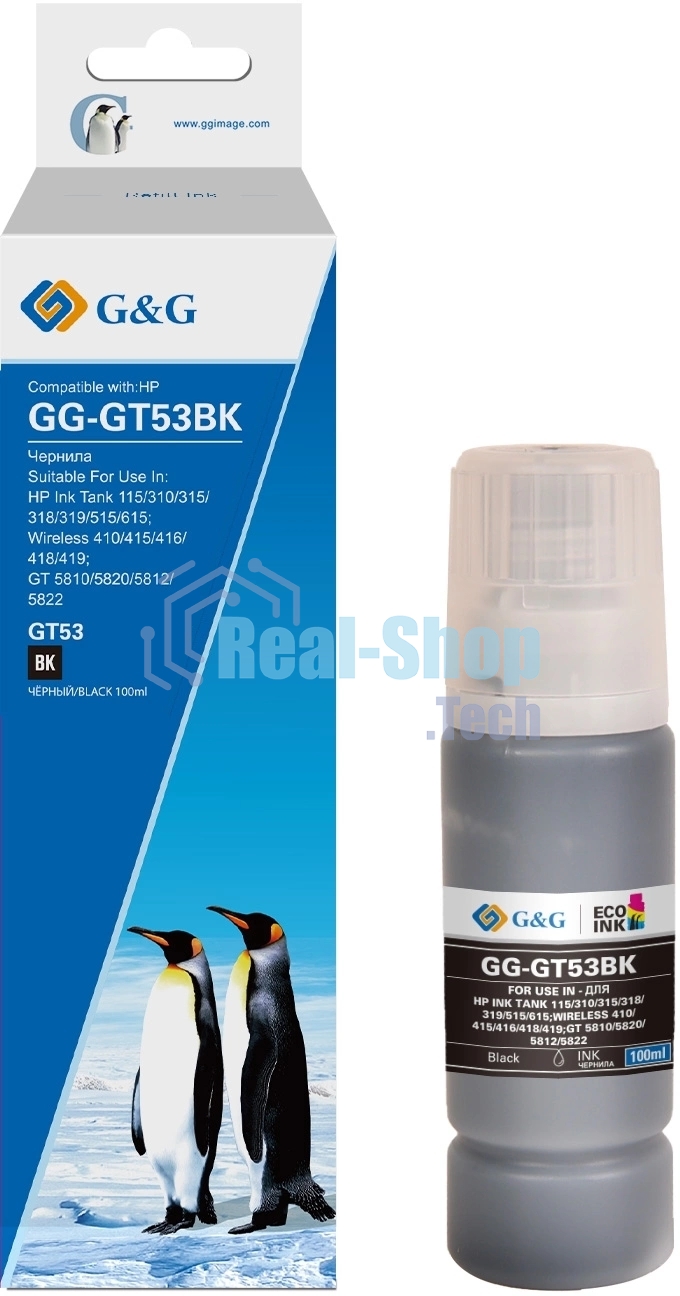 Чернила G&G GG-GT53BK черный100мл для HP Ink Tank 110/115/116/118/310/315/316/318/319/5