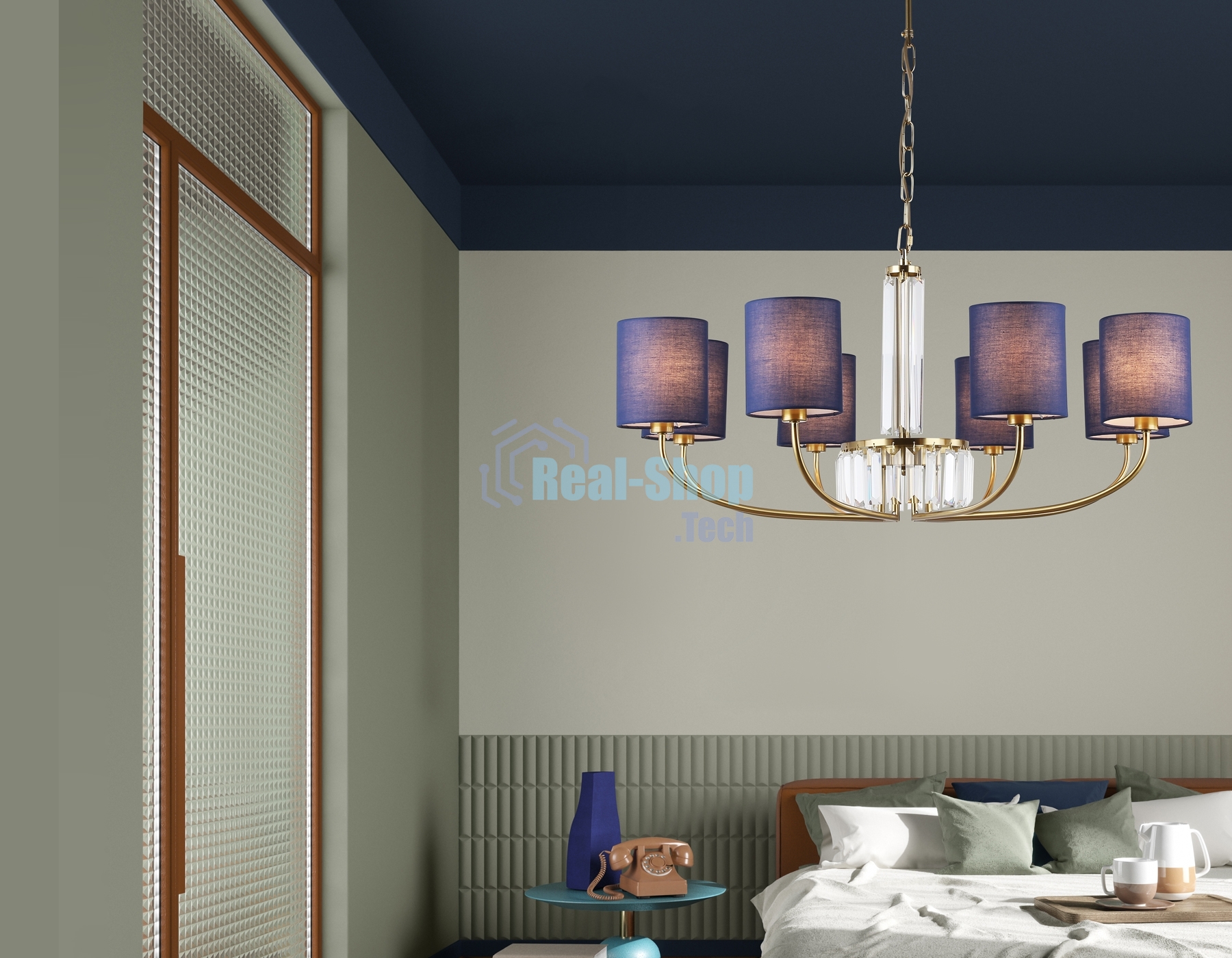 Люстра Ambrella light LH71273/8 BS/DB латунь/темно синий E14/8 max 40W D820*840