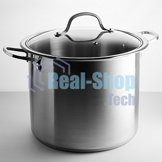 Кастрюля WEBBER BE-128-15L из нержавеющей стали 15 литров, со стеклянной крышкой, 28x23 см